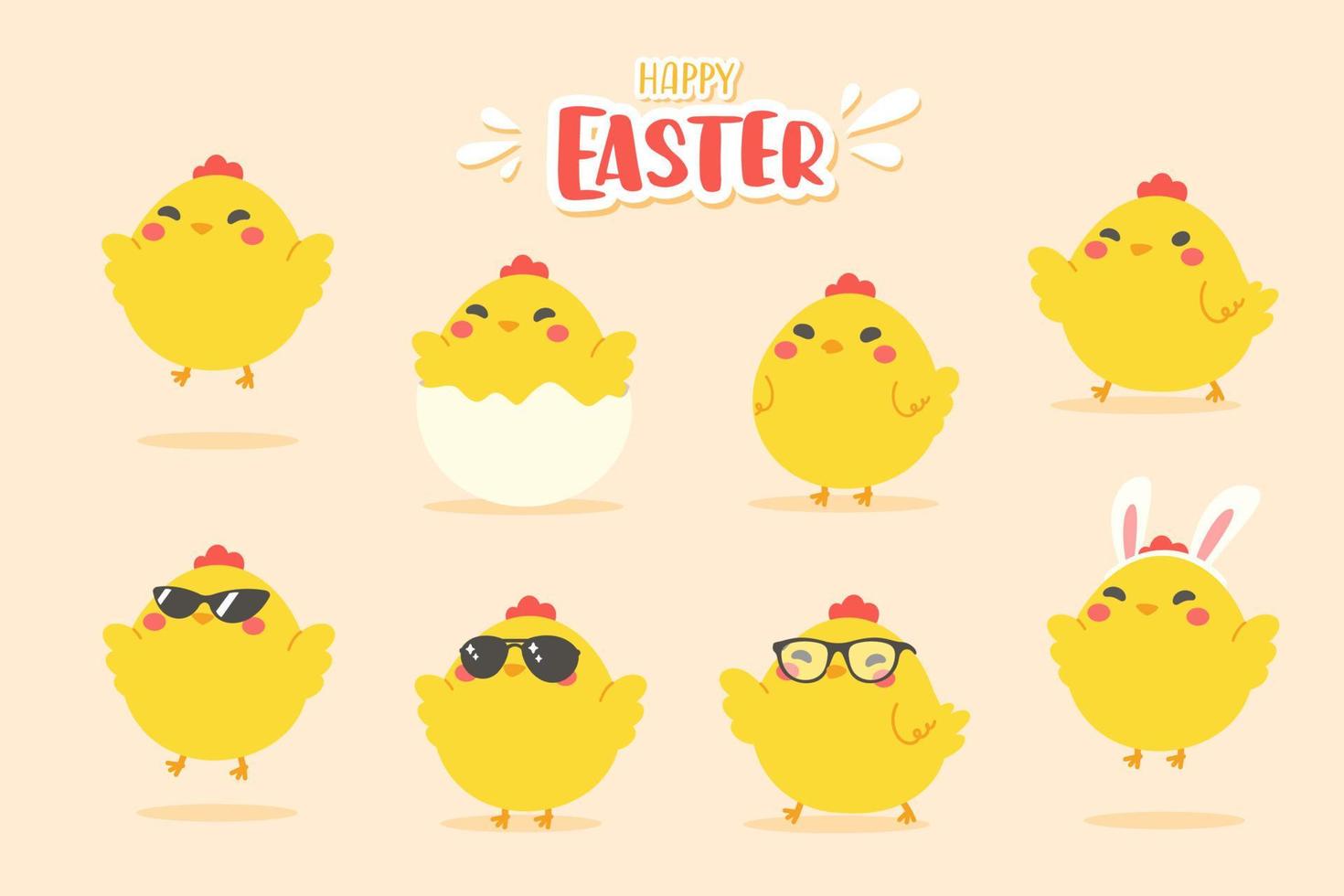 cartoon little chick Hatched eggs on Easter. decorate greeting cards for children vector