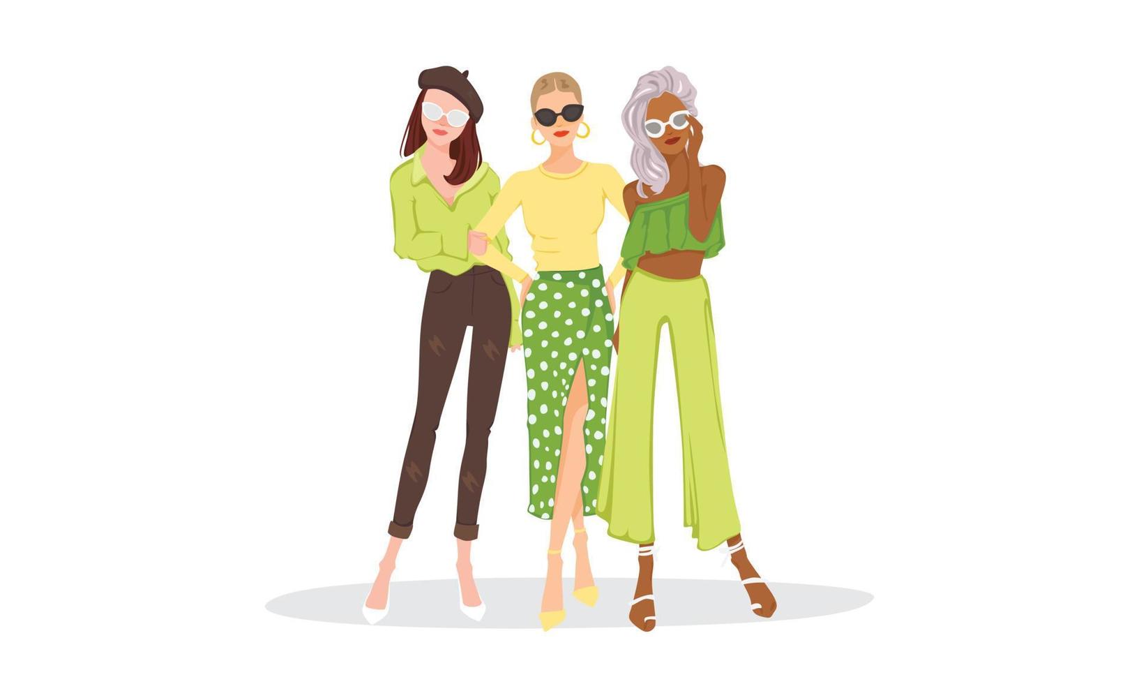 posando modelo personaje mujer dama moda con ropa de menta verde y gafas de  sol falda o pantalones casuales cómodo ajuste diario cómodo traje de  tendencia 6410271 Vector en Vecteezy