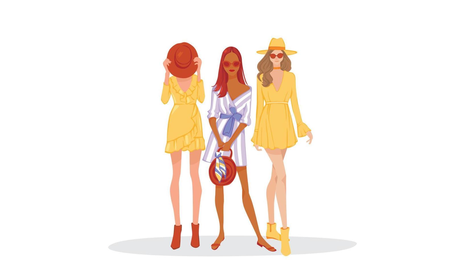 ropa de color amarillo púrpura con gafas de sol mono casual disfrute de un ajuste diario y cómodo famoso personaje de entretenimiento mujer dama modelo de moda vector