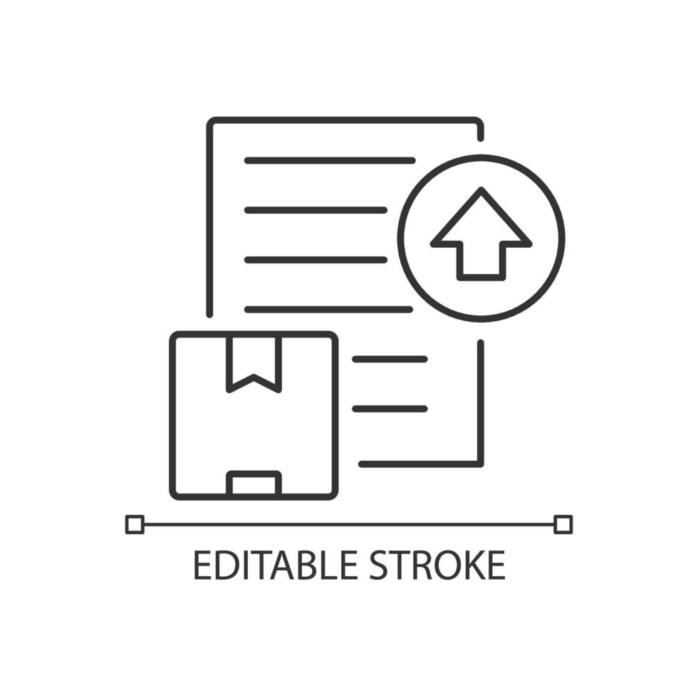 International shipment export license linear icon. Global trade important document. Thin line customizable illustration. Contour symbol. Vector isolated outline drawing. Editable stroke