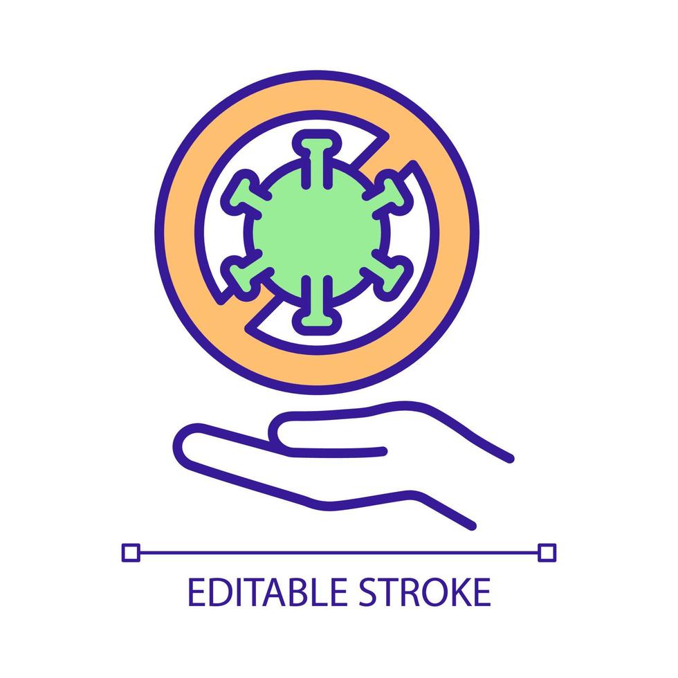 Protection against coronavirus spread RGB color icon. Preventing highly infectious delta variant spread. Fight against covid. Isolated vector illustration. Simple filled line drawing. Editable stroke