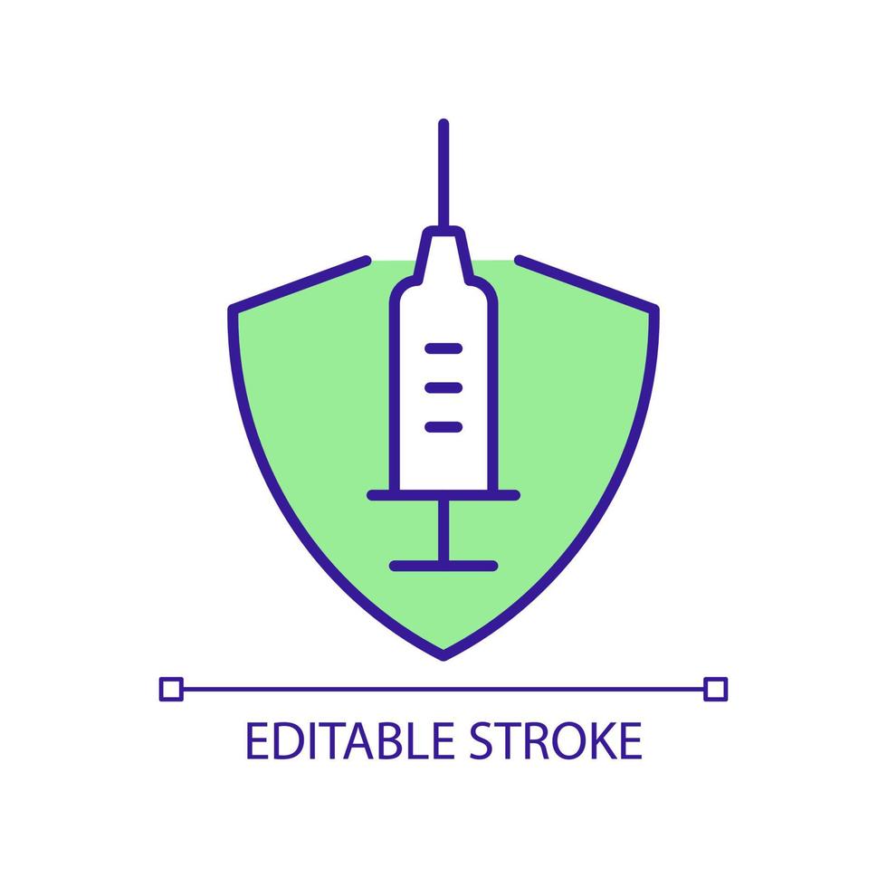 vacuna que proporciona una fuerte protección icono de color rgb. salvaguardia del sistema inmunológico. efectividad de la vacuna. proteger contra covid. ilustración vectorial aislada. dibujo de línea rellena simple. trazo editable vector