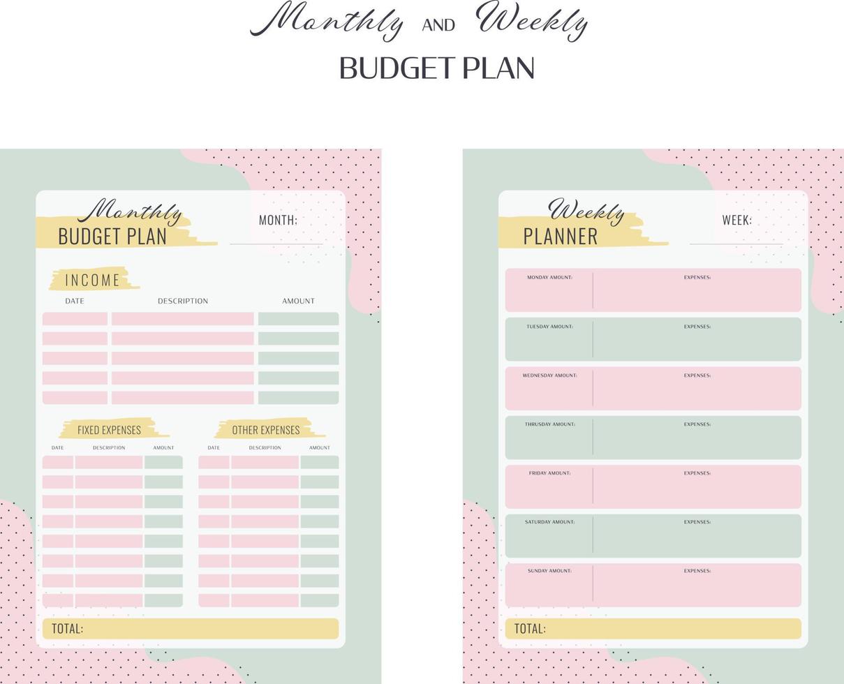 Monthly and weekly budget planner. A4 format 6410412 Vector Art at