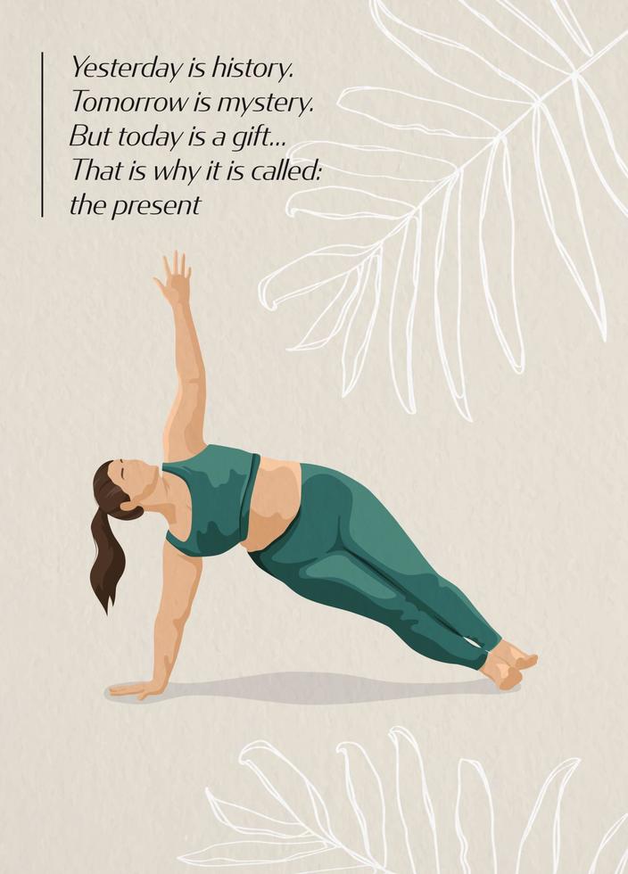A body positive woman does yoga poster. Yogi girl. vector