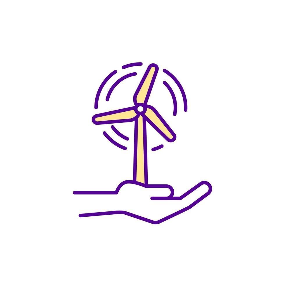 Wind power generation RGB color icon. Converting wind energy into electricity. Renewable resource. Preventing environmental damage. Isolated vector illustration. Simple filled line drawing