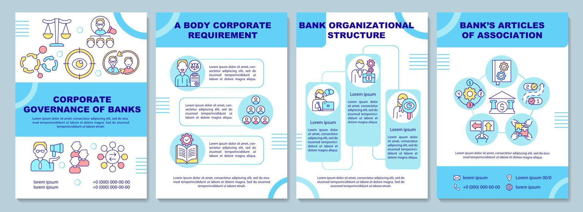 Corporate governance of banks brochure template. Flyer, booklet, leaflet print, cover design with linear icons. Vector layouts for presentation, annual reports, advertisement pages