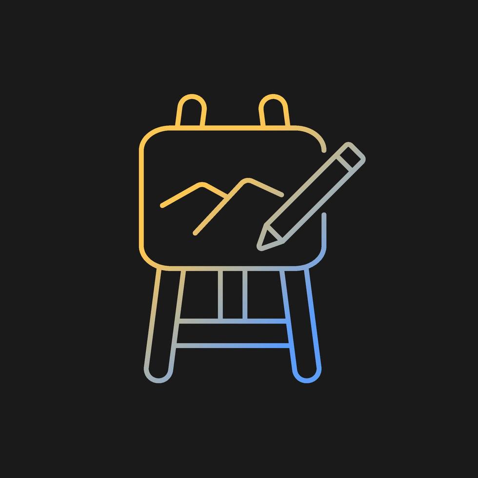 Art gradient vector icon for dark theme. Painting on drawing easel, pencil. Hands-on creative project in class. line color symbol. Modern style pictogram. Vector isolated outline drawing