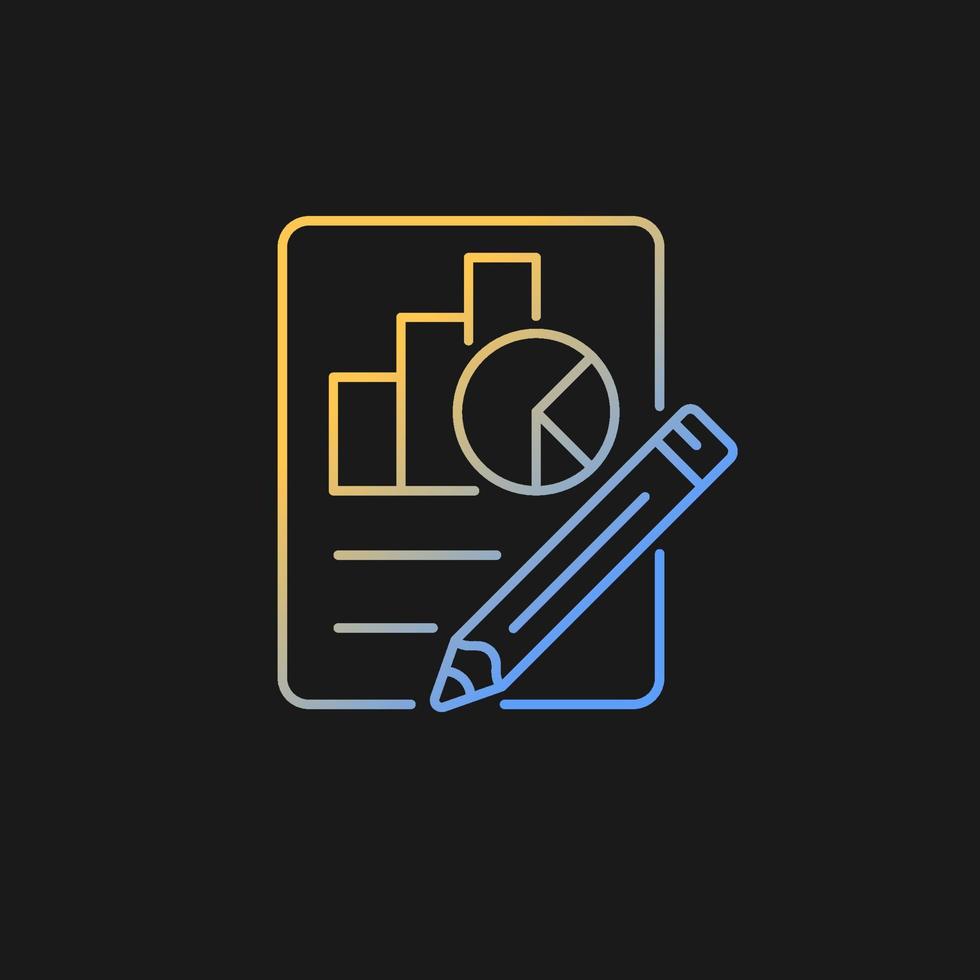 Economics gradient vector icon for dark theme. Graphs, diagrams, pencil. Plan, report preparation. Economics classes. Thin line color symbol. Modern style pictogram. Vector isolated outline drawing