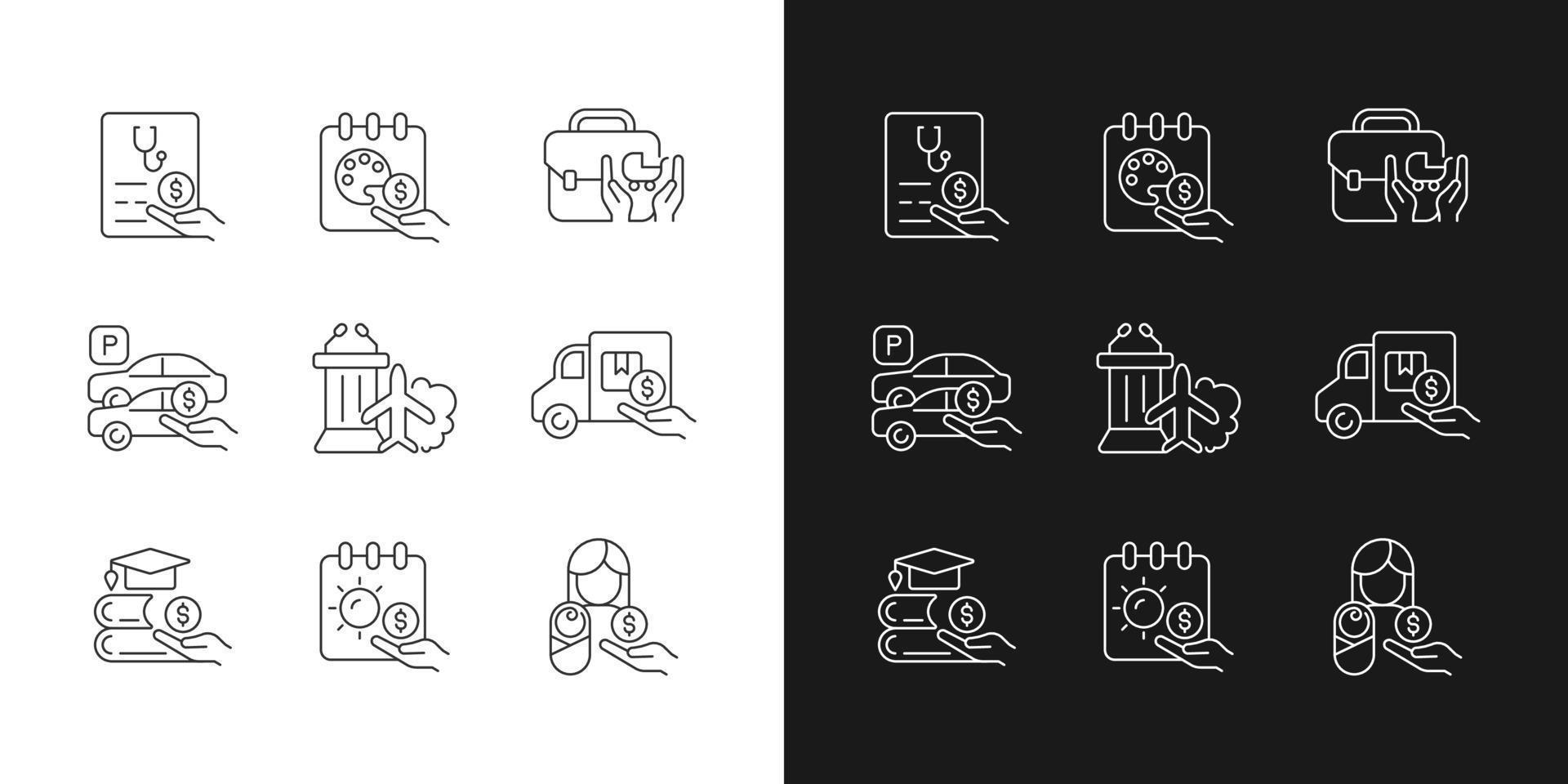 Rewarding employee for hard work linear icons set for dark and light mode. Financial incentives at work. Customizable thin line symbols. Isolated vector outline illustrations. Editable stroke