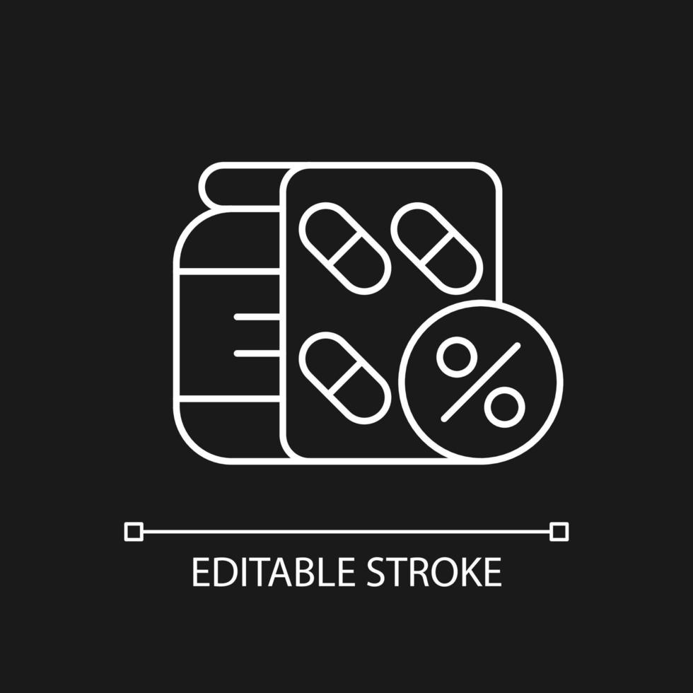 Reduced prescription drug cost white linear icon for dark theme. Providing health benefits. Thin line customizable illustration. Isolated vector contour symbol for night mode. Editable stroke