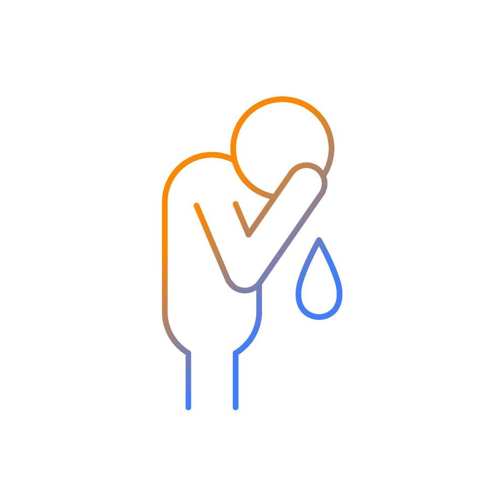 Cry gradient linear vector icon. Experiencing negative emotions. Crying man. Person covering face with hand. Thin line color symbol. Modern style pictogram. Vector isolated outline drawing
