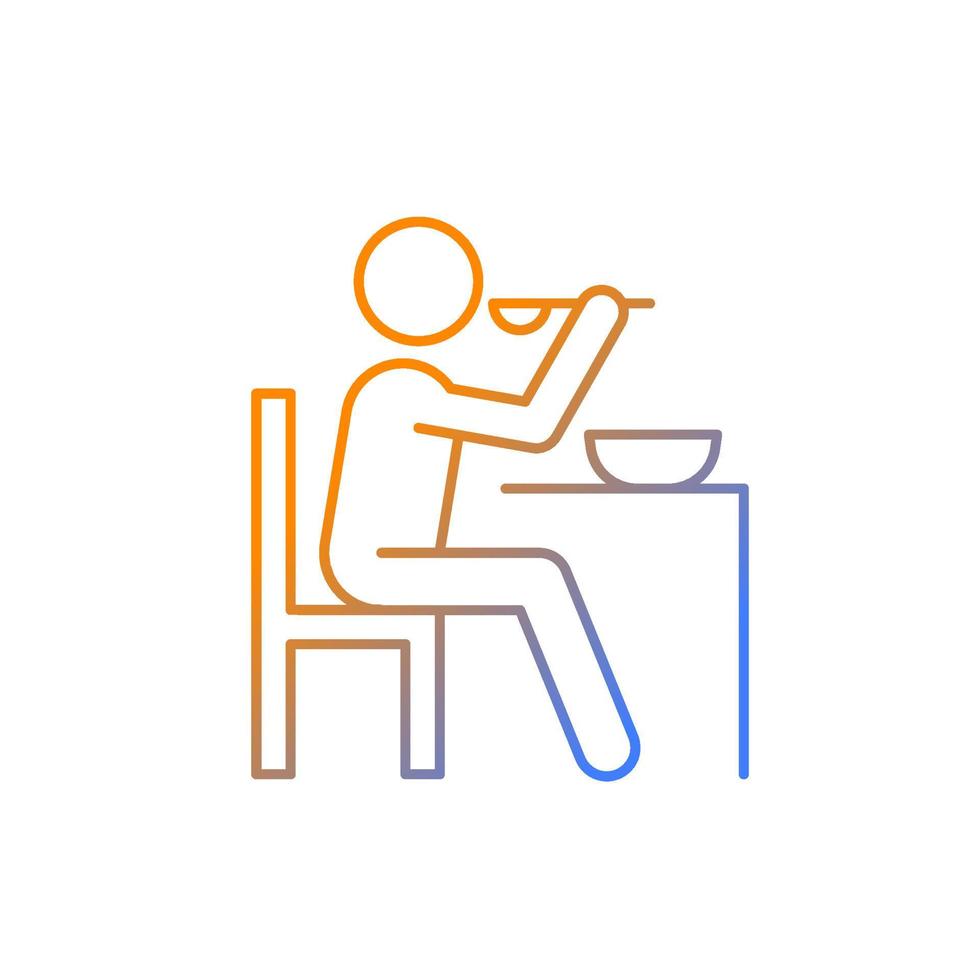 Eat gradient linear vector icon. Man having dinner. Food preparation. Cooking at home. Healthy eating habits. Thin line color symbol. Modern style pictogram. Vector isolated outline drawing