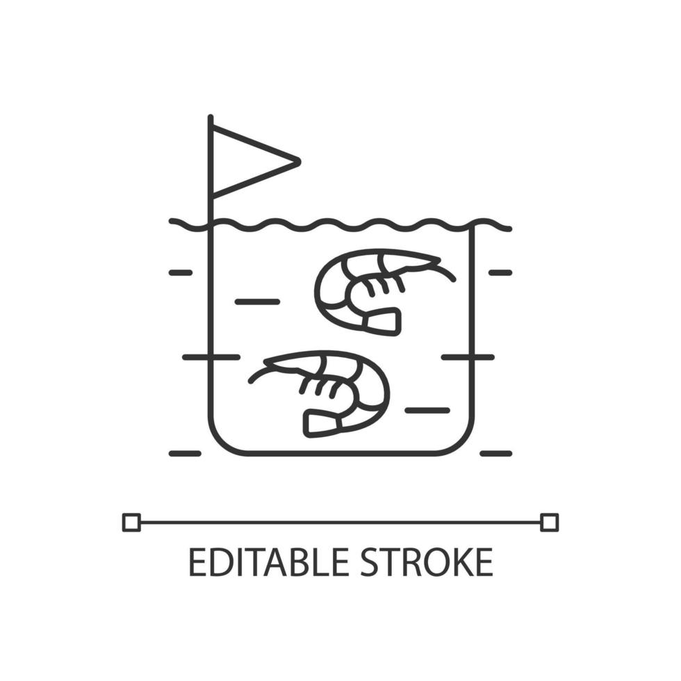 icono lineal de cultivo de camarones. Producción comercial y cría de camarones. industria de mariscos. ilustración personalizable de línea delgada. símbolo de contorno dibujo de contorno aislado vectorial. trazo editable vector