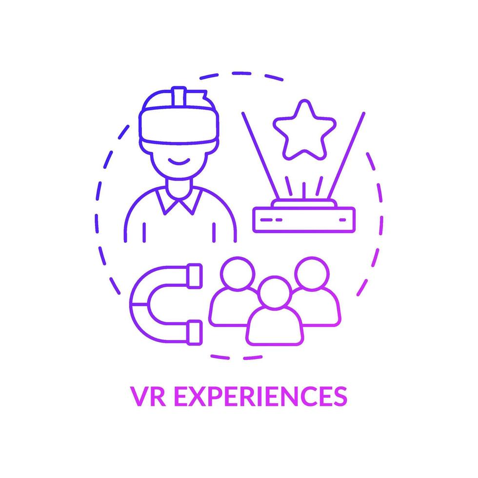 VR experiences purple gradient concept icon. Audience engaging technology. Digital marketing trend abstract idea thin line illustration. Isolated outline drawing. Myriad Pro-Bold font used vector