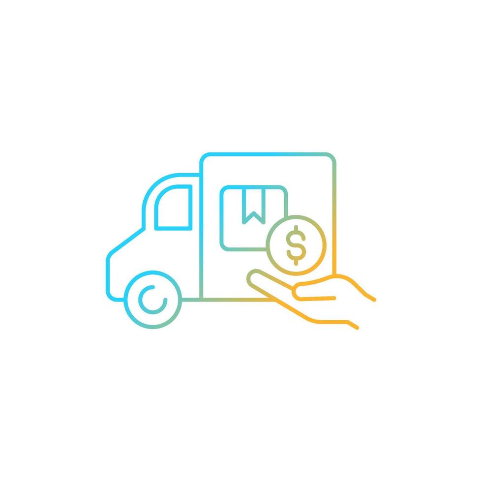 Relocation assistance gradient linear vector icon. Employee perk. Covering moving-related expenses. Move to new city. Thin line color symbol. Modern style pictogram. Vector isolated outline drawing