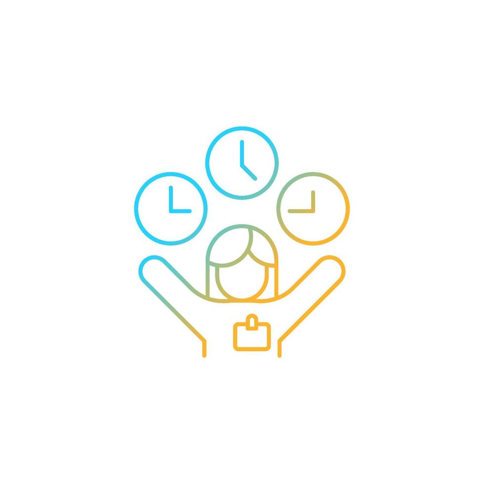 Flexible hours gradient linear vector icon. Providing schedule flexibility. Supporting employee mental health. Thin line color symbol. Modern style pictogram. Vector isolated outline drawing