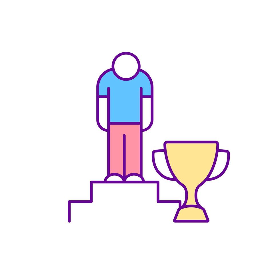 icono de color rgb campeón triste. ganar no trae satisfacción. dudar de los propios talentos. sintiendo incertidumbre. Síndrome del impostor y el fraude. ilustración vectorial aislada. dibujo lineal relleno simple vector