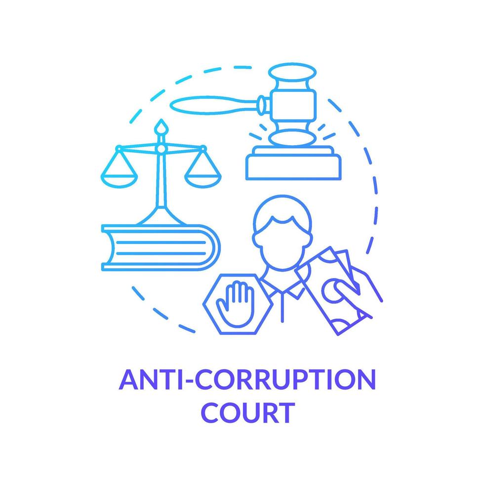 Anti corruption court system concept icon. Stop bribery in judicial system abstract idea thin line illustration. Governmental anti corruption activities. Vector isolated outline color drawing.