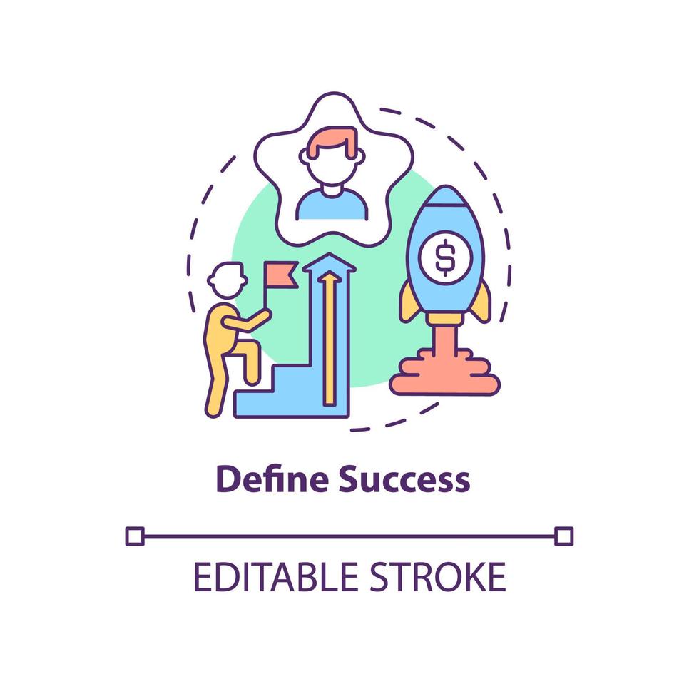 Define success concept icon. Personal achievement. Employee goals in work. Career advancement abstract idea thin line illustration. Vector isolated outline color drawing. Editable stroke