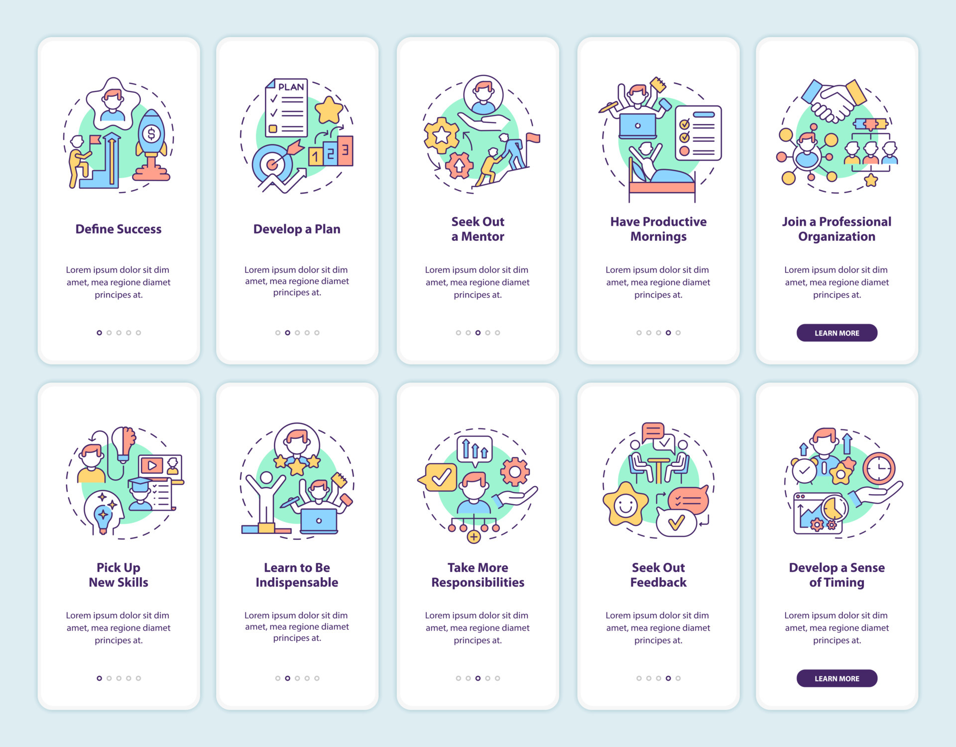 Career Advancement Onboarding Mobile App Page Screen Set Job Career Advancement Onboarding Mobile App Page Screen Set Job