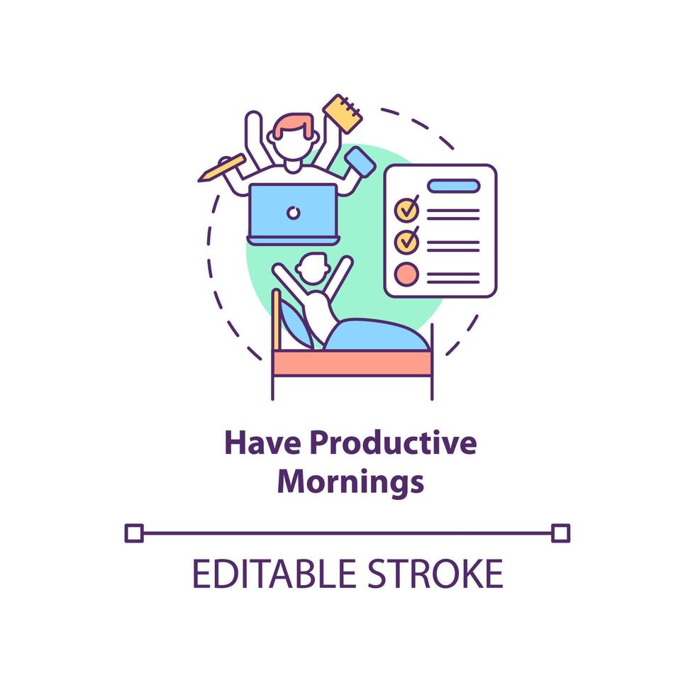 Have productive morning concept icon. Daily routine for effective work. Career advancement abstract idea thin line illustration. Vector isolated outline color drawing. Editable stroke