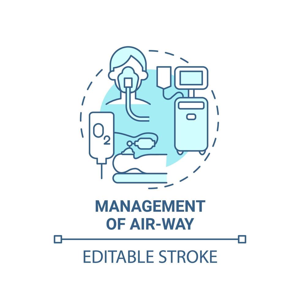 Management of air way blue concept icon. Pulmonary rehabilitation abstract idea thin line illustration. First aid medical procedure. Oxigenation. Vector isolated outline color drawing. Editable stroke