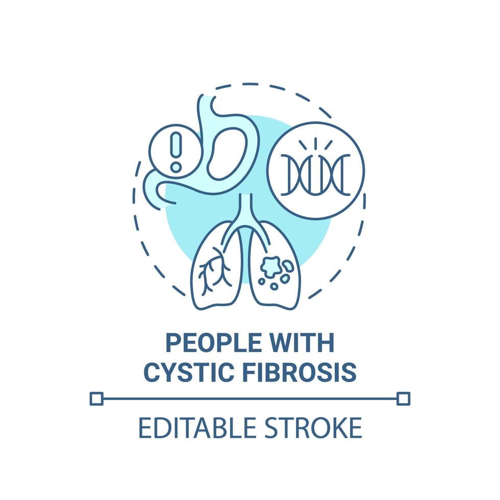 People with cystic fibrosis blue concept icon. Genetic respiratory illness abstract idea thin line illustration. Airway blocked with mucus. Vector isolated outline color drawing. Editable stroke