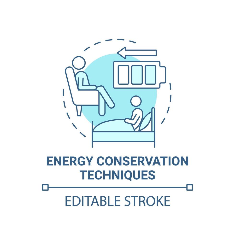 Energy conservation technique blue concept icon. Pulmonary rehabilitation abstract idea thin line illustration. Respiratory therapy. Vector isolated outline color drawing. Editable stroke