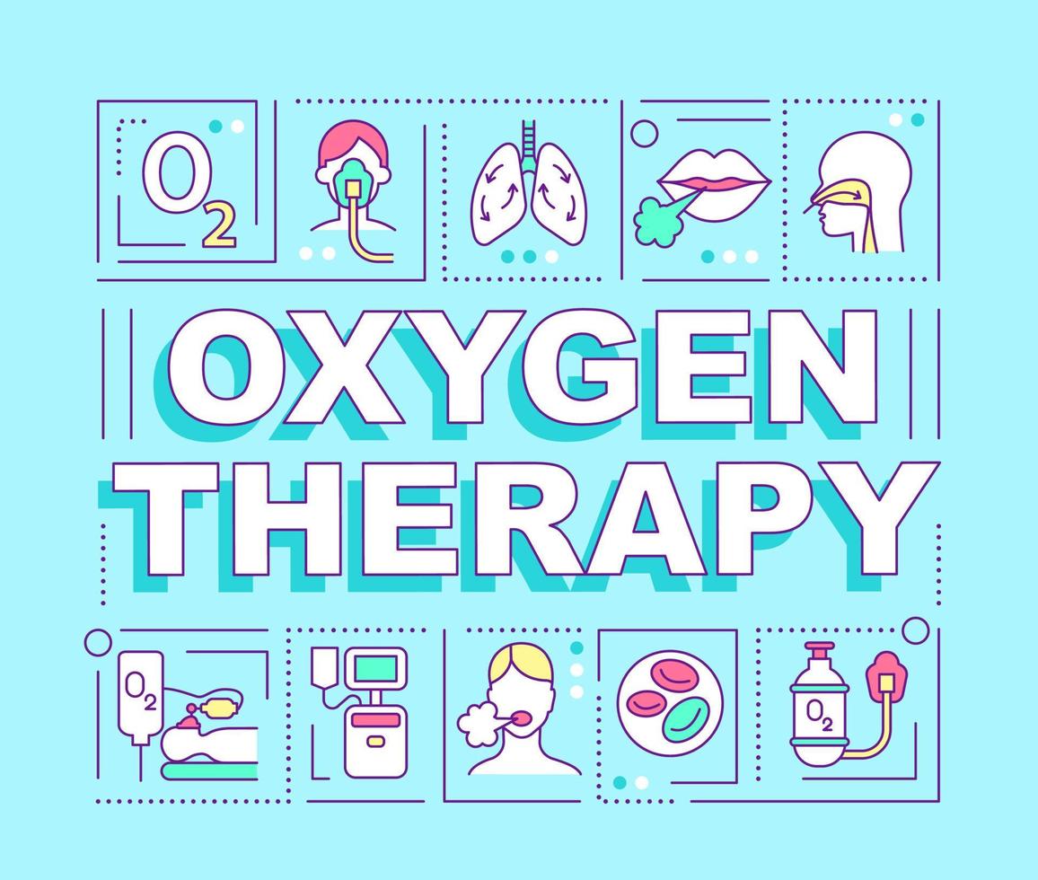 Oxygen therapy word concepts banner. Pulmonary rehabilitation. Infographics with linear icons on