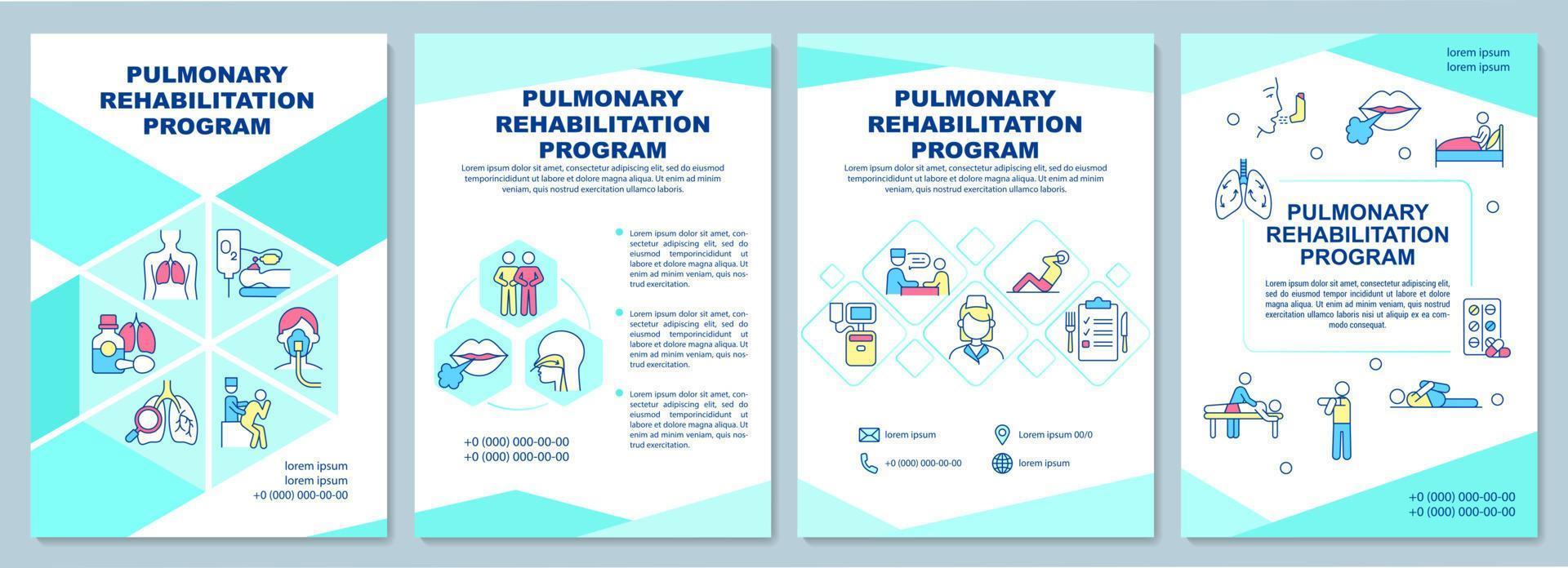 plantilla de folleto del programa de rehabilitación pulmonar. folleto, folleto, impresión de folleto, diseño de portada con iconos lineales. diseños vectoriales para presentaciones, informes anuales, páginas de publicidad vector