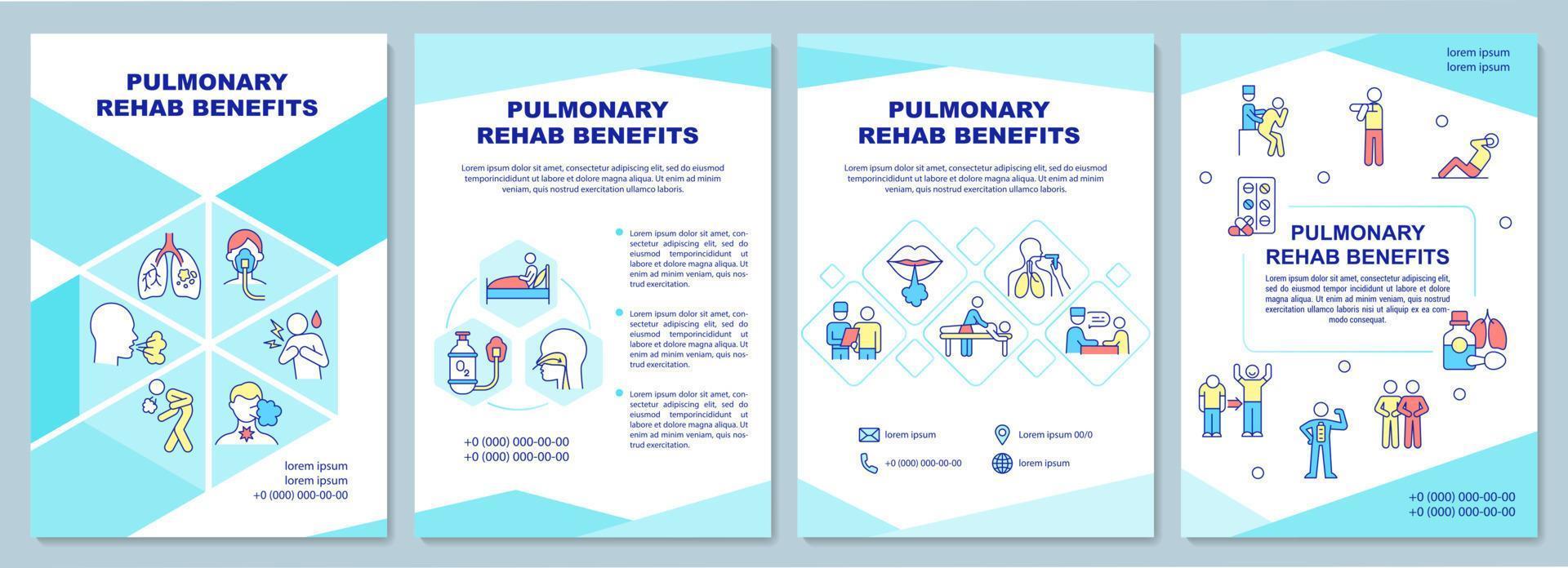 plantilla de folleto de beneficios de rehabilitación pulmonar. folleto, folleto, impresión de folleto, diseño de portada con iconos lineales. diseños vectoriales para presentación, informes anuales, páginas de publicidad vector