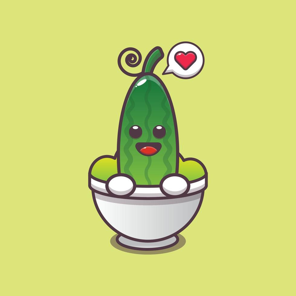 cute cucumber cartoon character in bowl vector