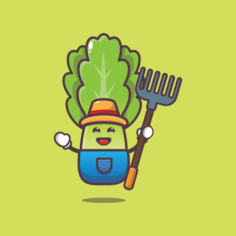 cute farmer lettuce cartoon character illustration vector