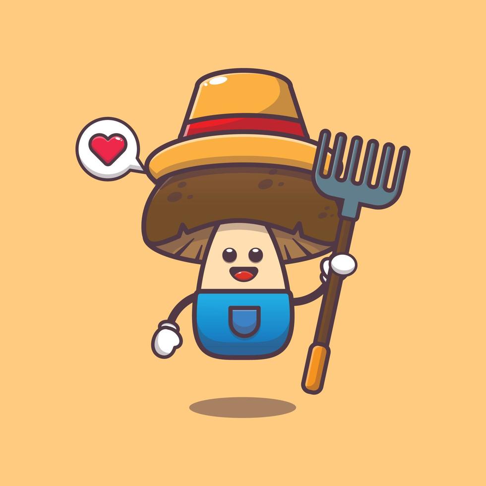 cute farmer mushroom cartoon character illustration vector