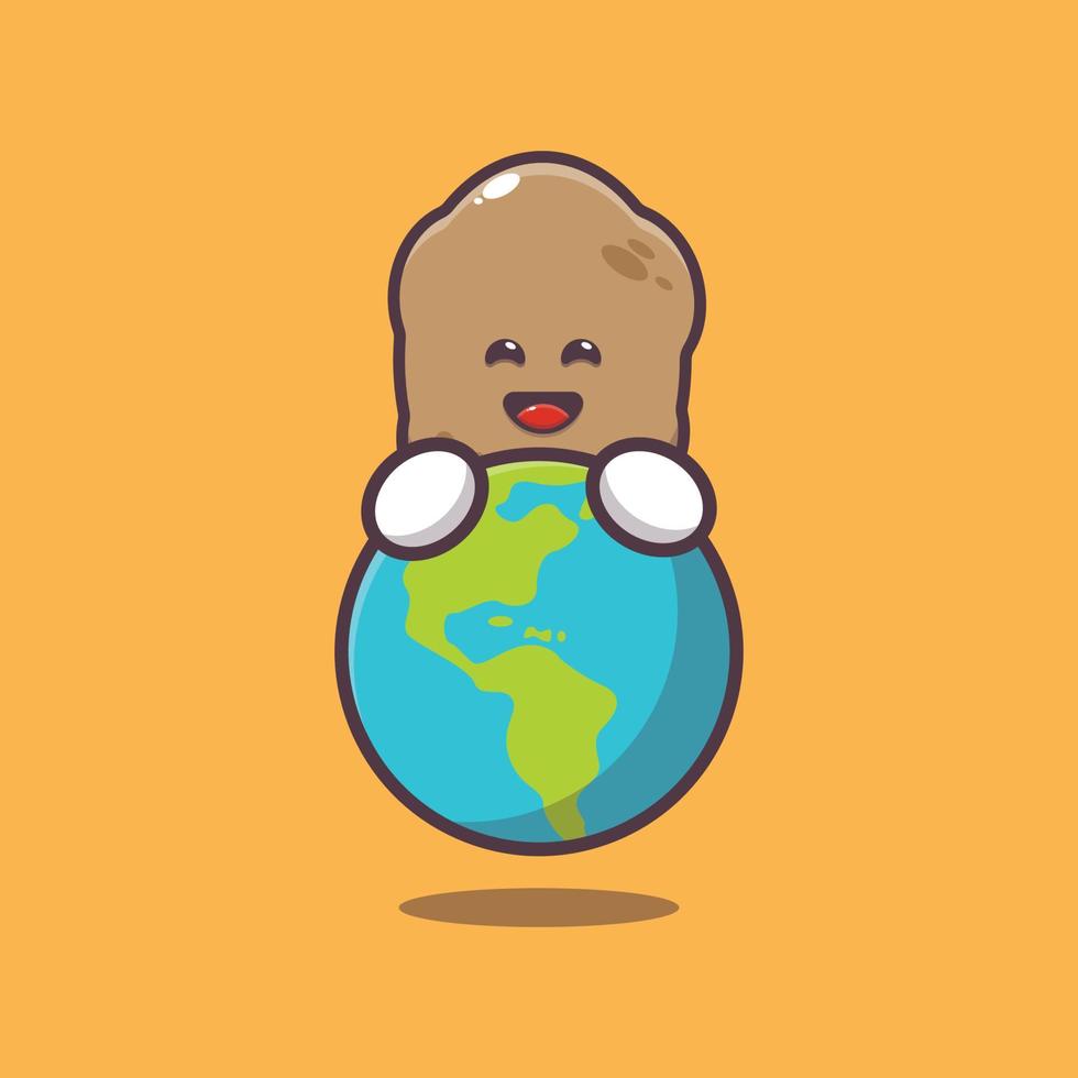 cute potato cartoon character hugging earth vector