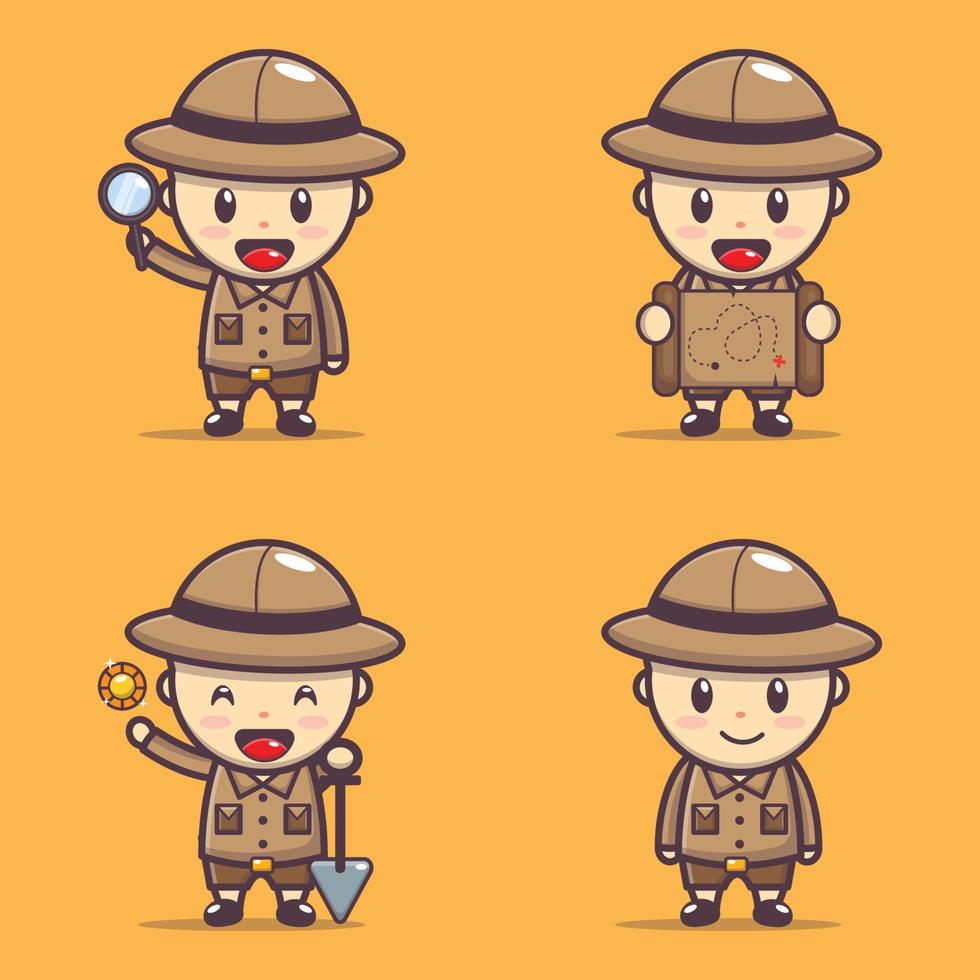 cute archeology cartoon mascot character illustration vector