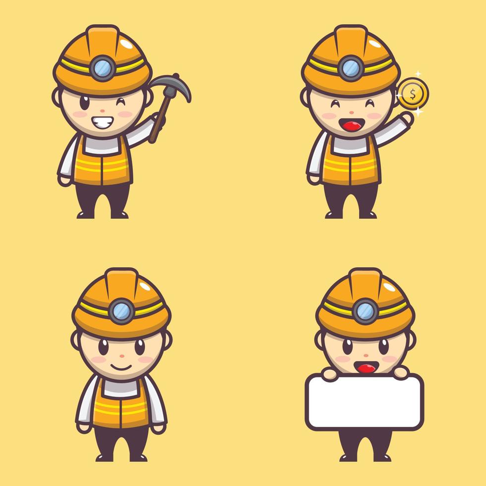 cute miner cartoon mascot character illustration vector