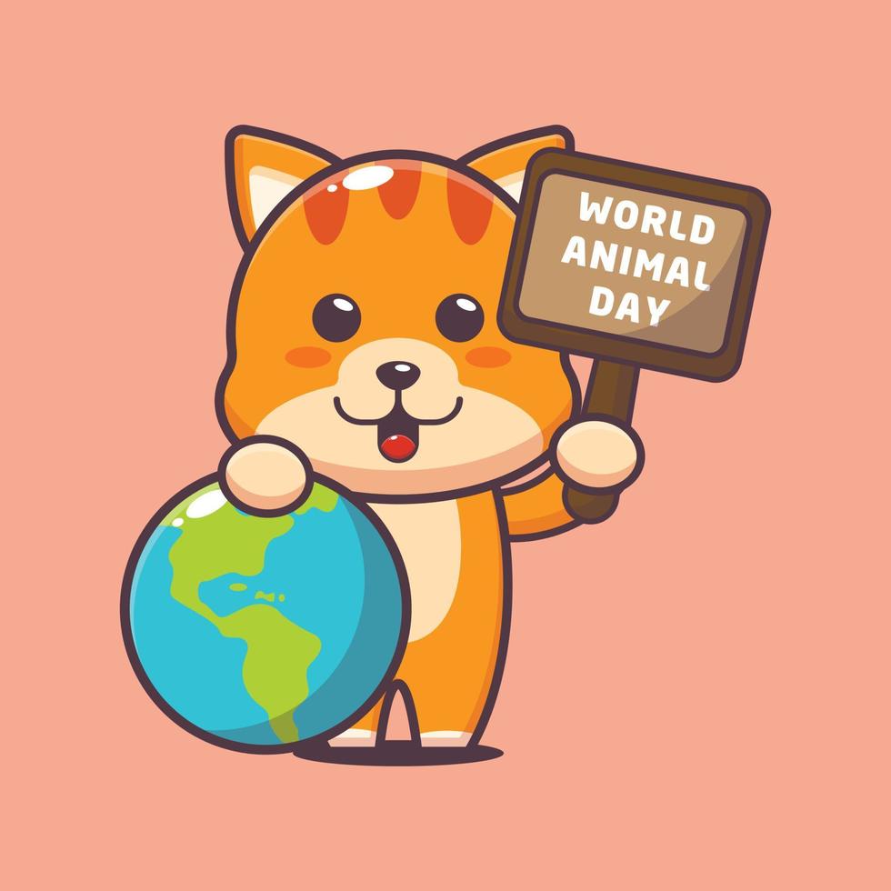 cute cat cartoon character in animal world day vector