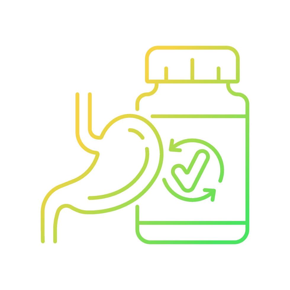 Digestive supplements gradient linear vector icon. Digestion support pills. Enzymes for IBS. Enzyme insufficiency. Thin line color symbol. Modern style pictogram. Vector isolated outline drawing