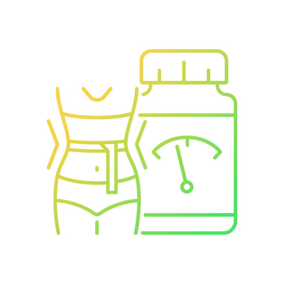 Supplements for weight loss gradient linear vector icon. Weight management treatment. Pills for staying healthy and fit. Thin line color symbol. Modern style pictogram. Vector isolated outline drawing