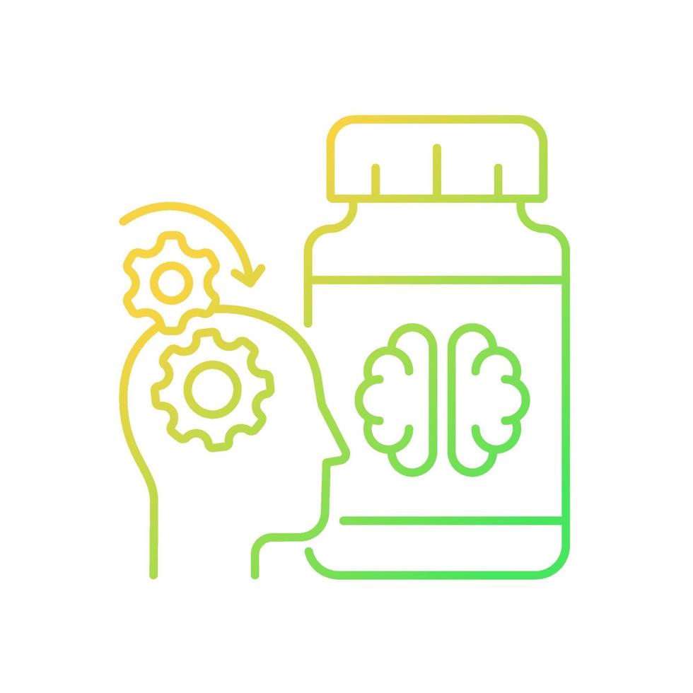 Mental work supplements gradient linear vector icon. Supplements for better brain function. Nootropic medication. Thin line color symbol. Modern style pictogram. Vector isolated outline drawing