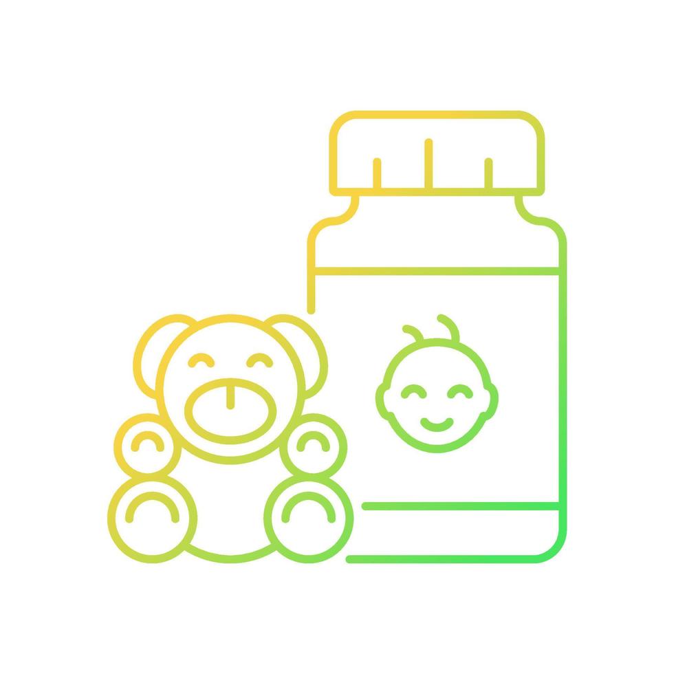Kid growth supplements gradient linear vector icon. Child development complementary medication. Balanced diet. Thin line color symbol. Modern style pictogram. Vector isolated outline drawing
