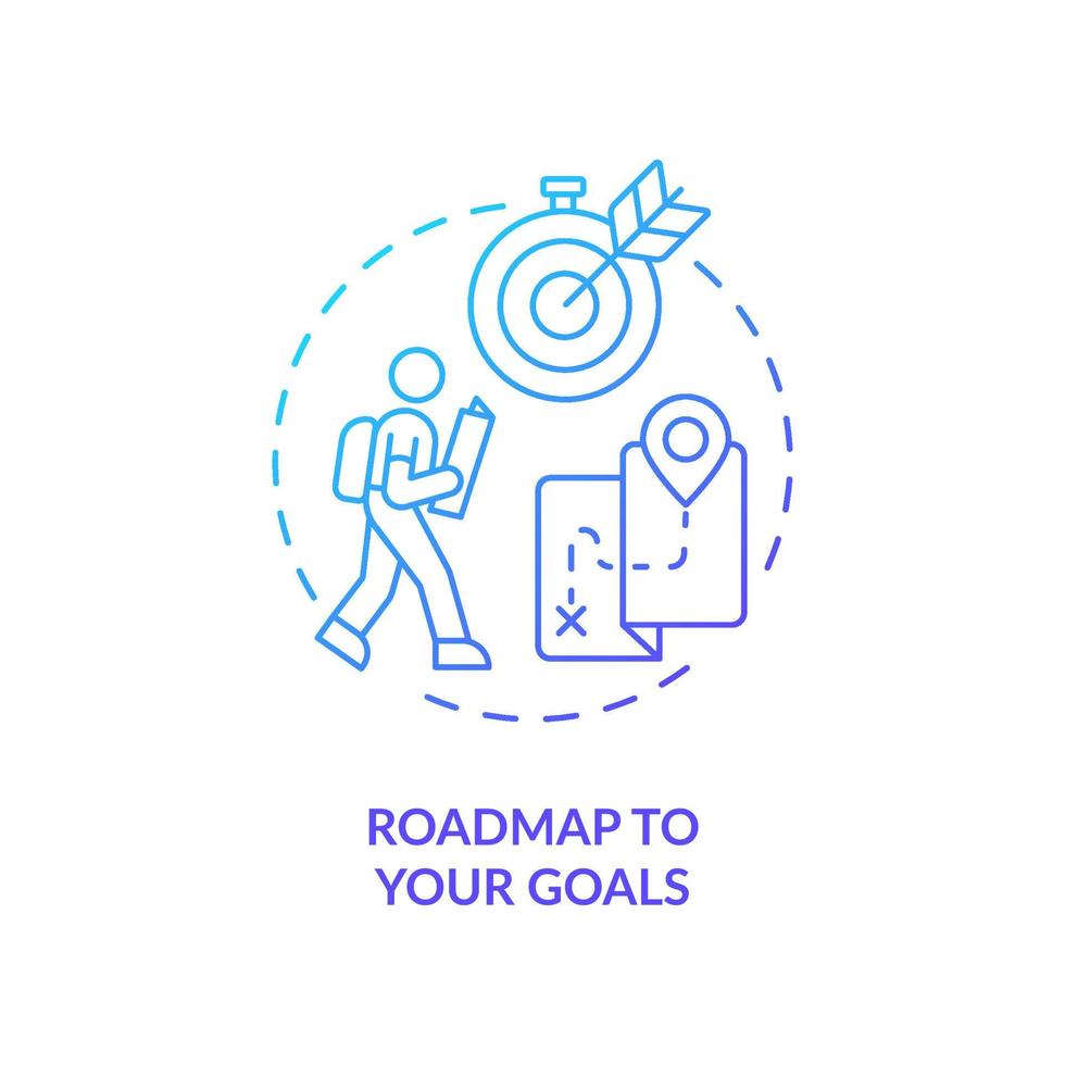 Roadmap to your goals blue gradient concept icon. Define personal path abstract idea thin line illustration. Goal setting. Happiness mindset component. Vector isolated outline color drawing