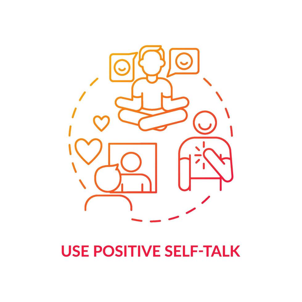 Use positive self talk red gradient concept icon. Happiness mindset strategy abstract idea thin line illustration. Positive thinking and attitude. Vector isolated outline color drawing