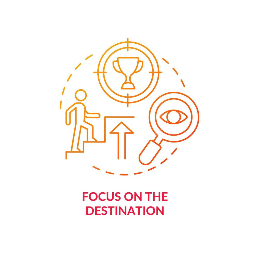 Focus on the destination red gradient concept icon. Goal achievement abstract idea thin line illustration. Path to success. Happiness mindset.Vector isolated outline color drawing vector