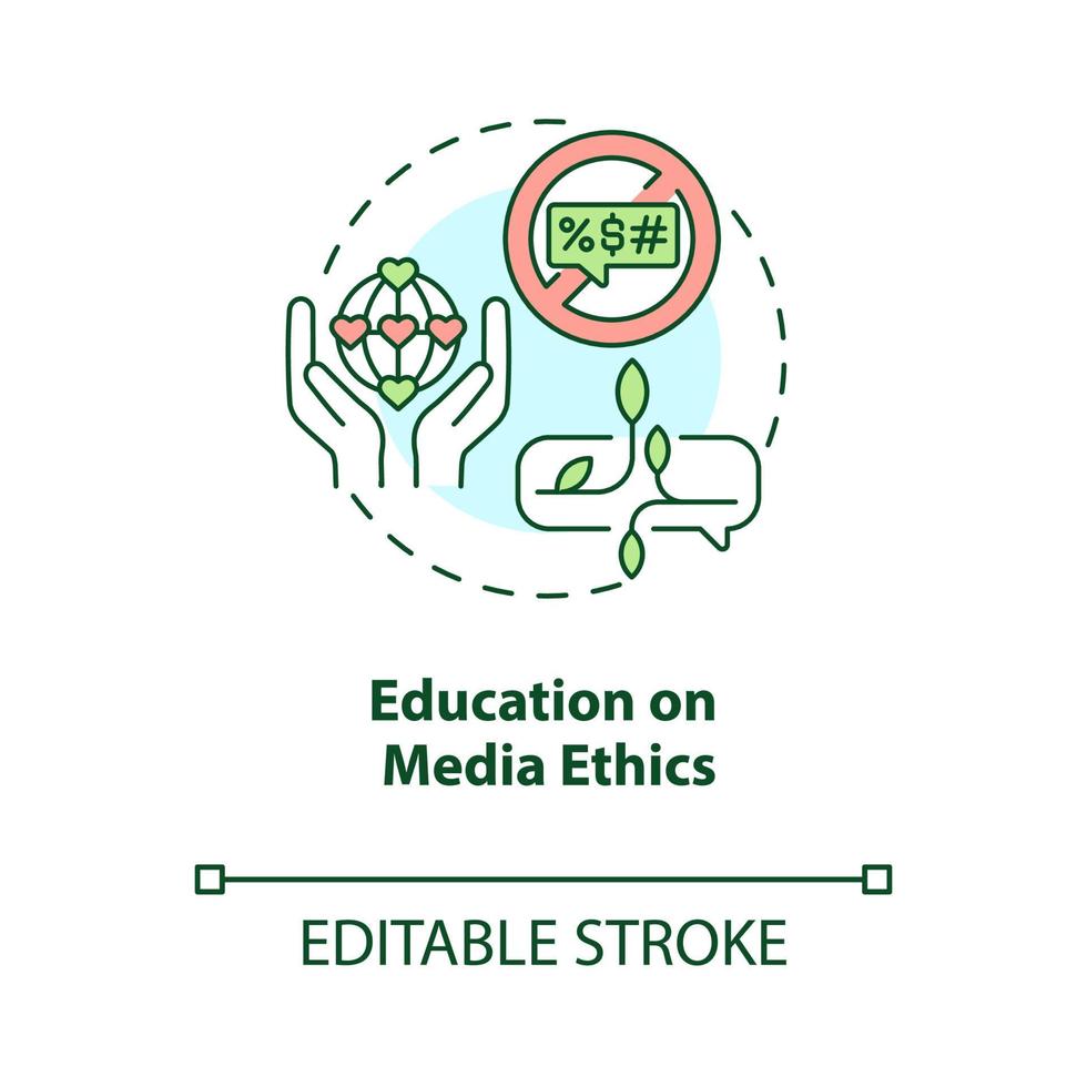 educación sobre el icono del concepto de ética de los medios. discurso de odio contrarrestando la idea abstracta ilustración de línea delgada. promover normas éticas. sociedad pacífica. dibujo de color de contorno aislado vectorial. trazo editable vector