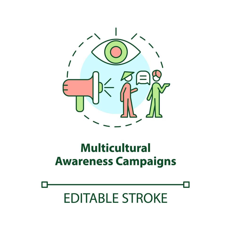 Multicultural awareness campaigns concept icon. Hate speech countering abstract idea thin line illustration. Raising respect for diversity. Vector isolated outline color drawing. Editable stroke