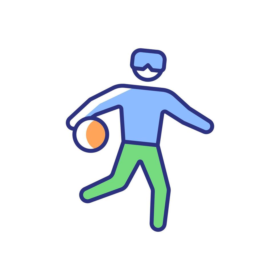 icono de color rgb de gol. deporte de equipo para atletas con discapacidad visual. juego de corte competitivo. Actividad de juego de pelota. atletas discapacitados. ilustración vectorial aislada. dibujo lineal relleno simple vector