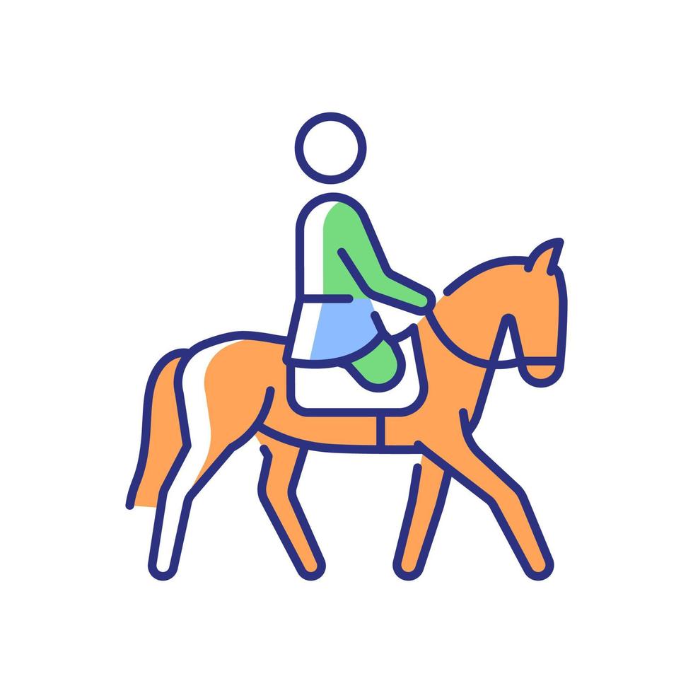 Equestrian RGB color icon. Horseback riding demonstrative event. Horse racing competition. Athletes with physical disability. Isolated vector illustration. Simple filled line drawing