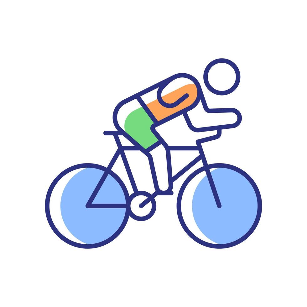 Track cycling RGB color icon. Bicycle racing competition. Riding bike across track sport activity. Athletes with physical disability. Isolated vector illustration. Simple filled line drawing